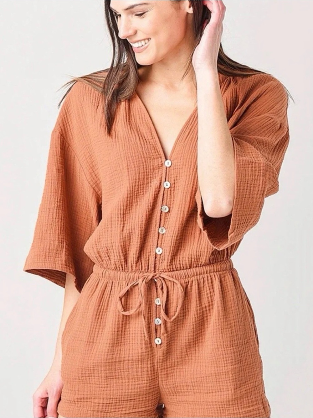 Z Supply Rust Cotton Gauze Romper Cover-Up